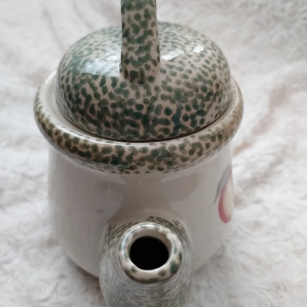 Petite Ceramic Teapot Green Speckled Apple Design Cottagecore Grandmacore